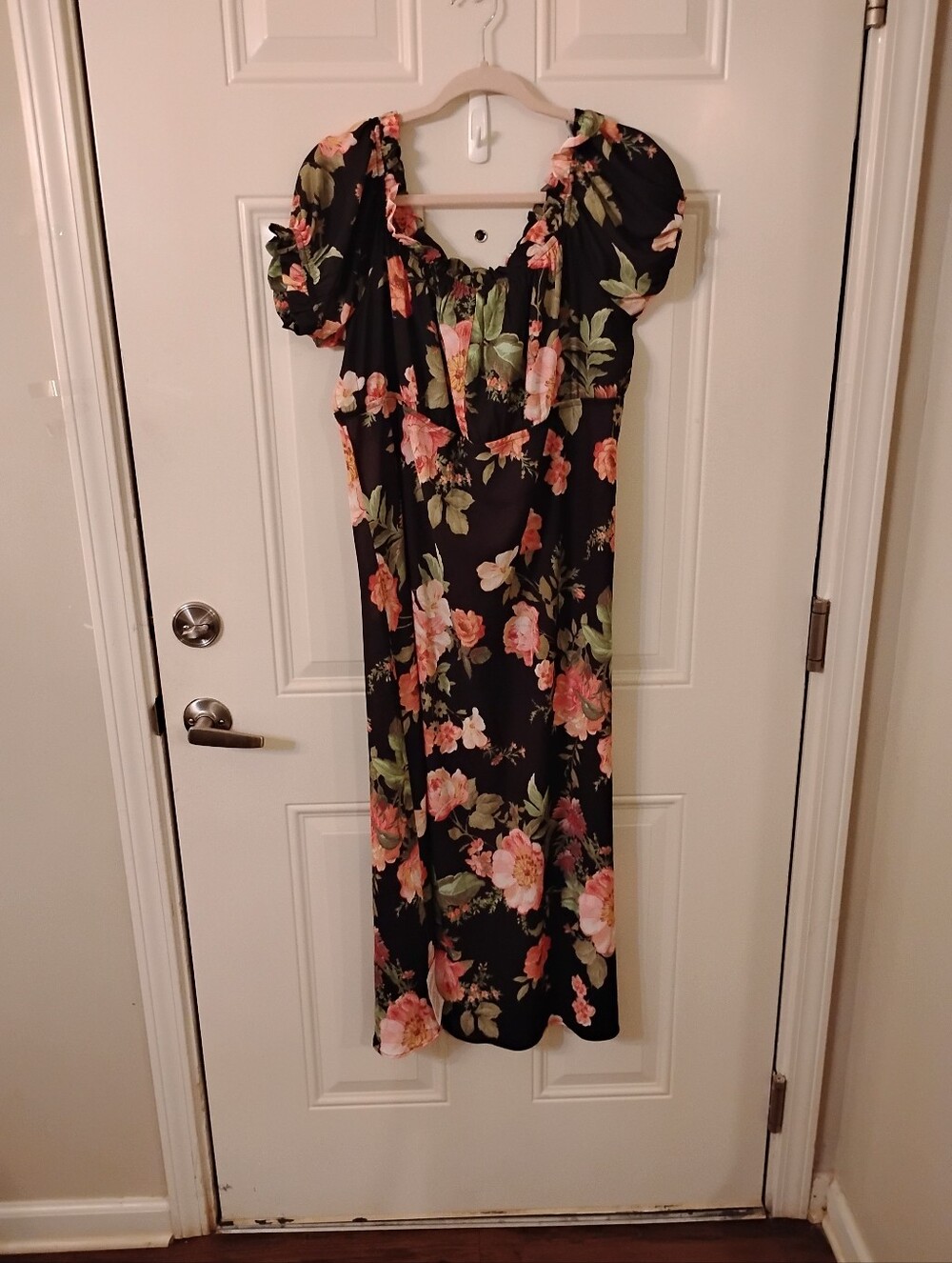 Beautiful Floral Off-Shoulder Maxi Dress - Black with Pink Floral By Osos Design
